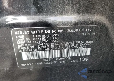 2020 Mitsubishi Mirage G4 Es from USA, damaged, VIN ML32F3FJ4LHF00893